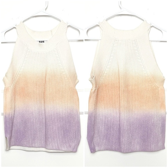 525 AMERICA Cotton Rib Knit Ombre Pastel Stripe Halter Neck Sweater Tank Top M - Picture 3 of 8